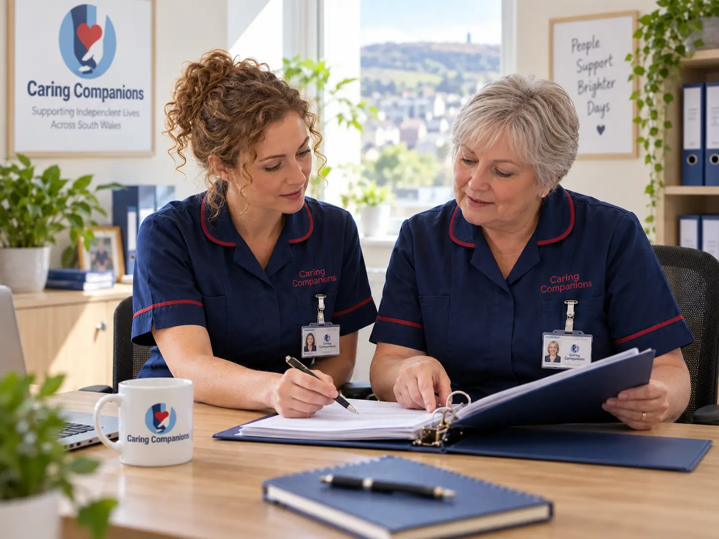 Caring Companions colleagues reviewing care quality records