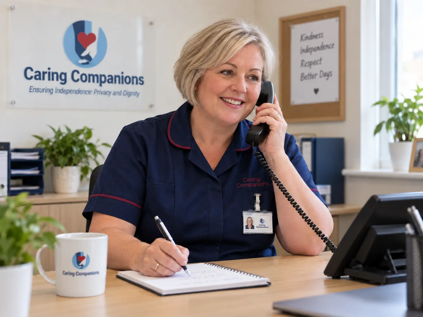 A Caring Companions team member answering a telephone enquiry