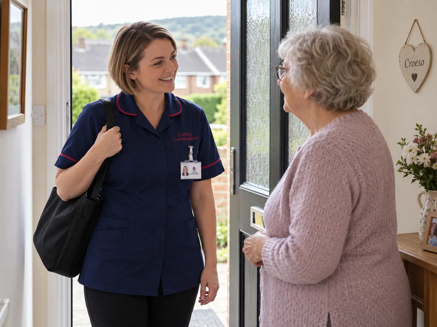 A Caring Companions care worker arriving for a home care visit in Bridgend