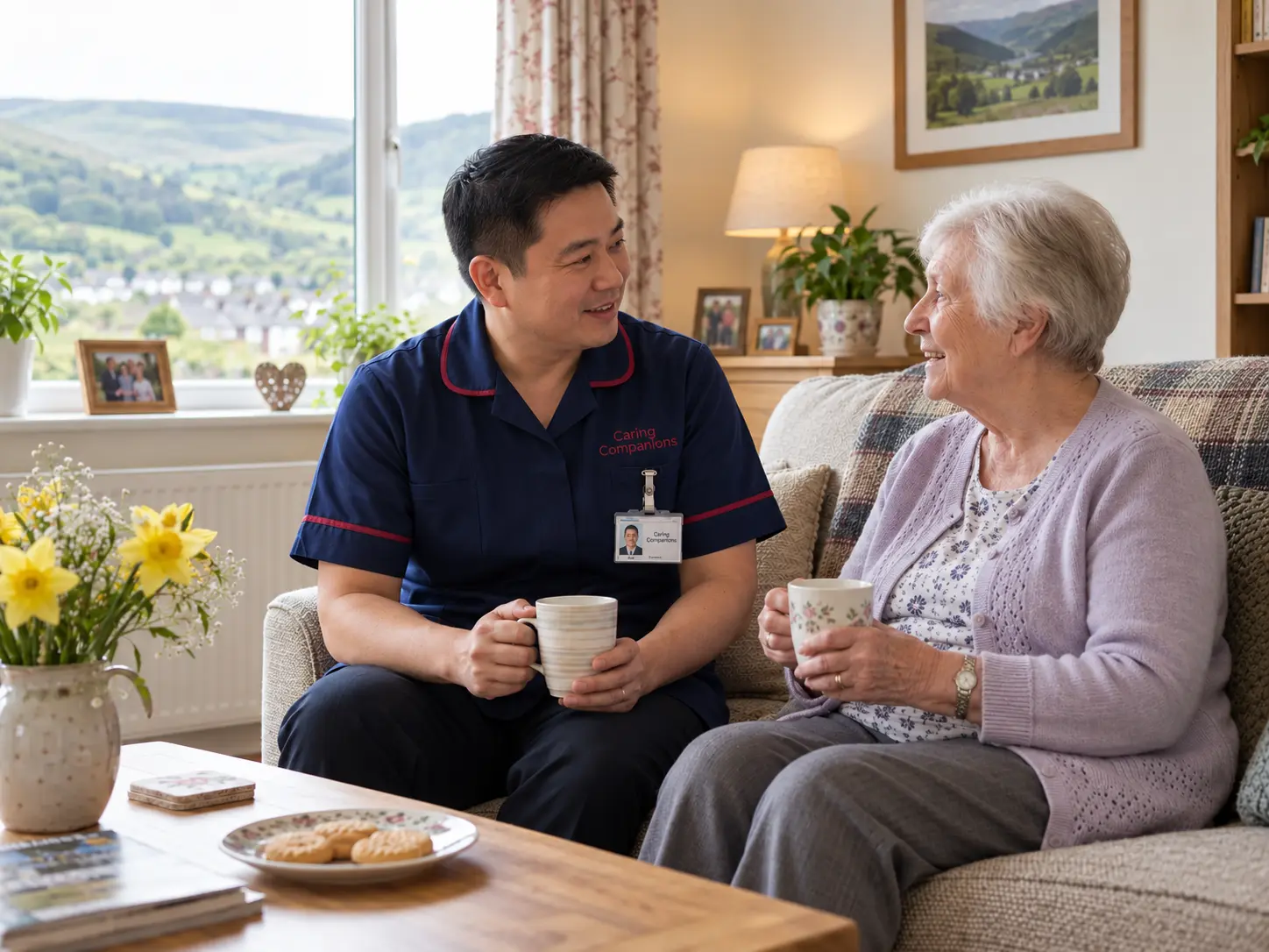 A Caring Companions care worker supporting an older person at home near Maesteg