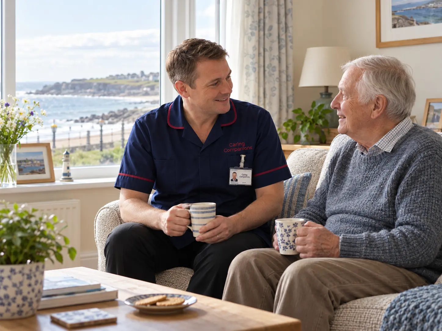 A Caring Companions care worker visiting an older person in a coastal home near Porthcawl